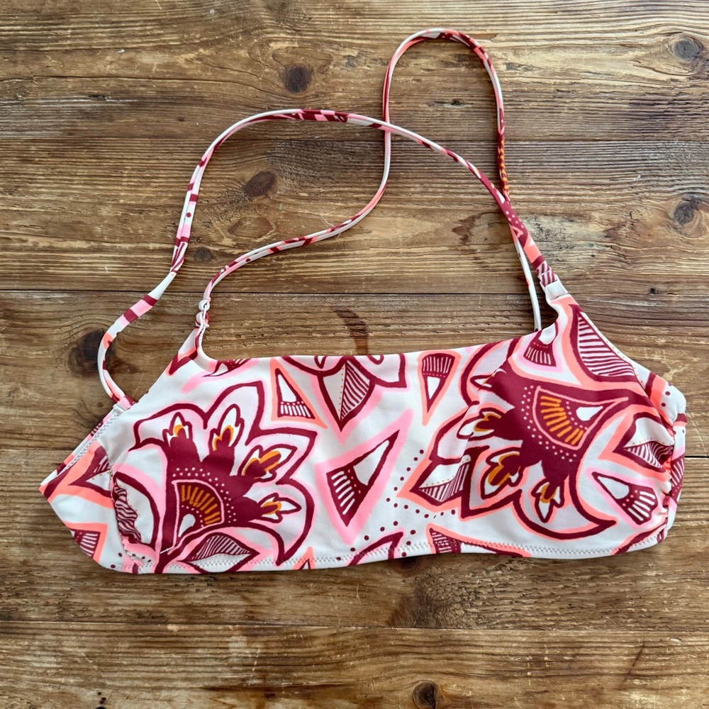 Aerie Pink‎ Brown Abstract Print Bikini Top Adjustable Straps Women's Large EUC